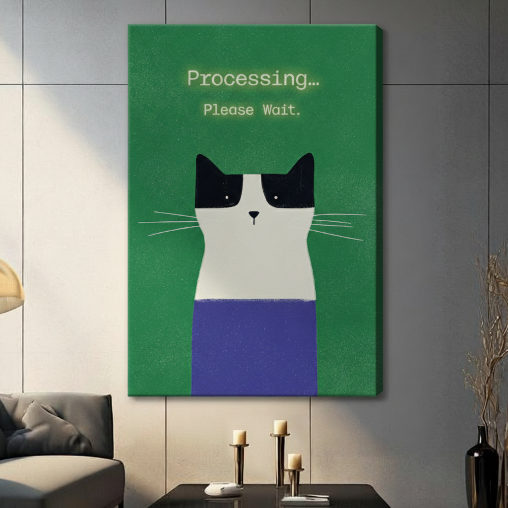 Processing Please Wait Tuxedo Cat Funny Canvas Art
