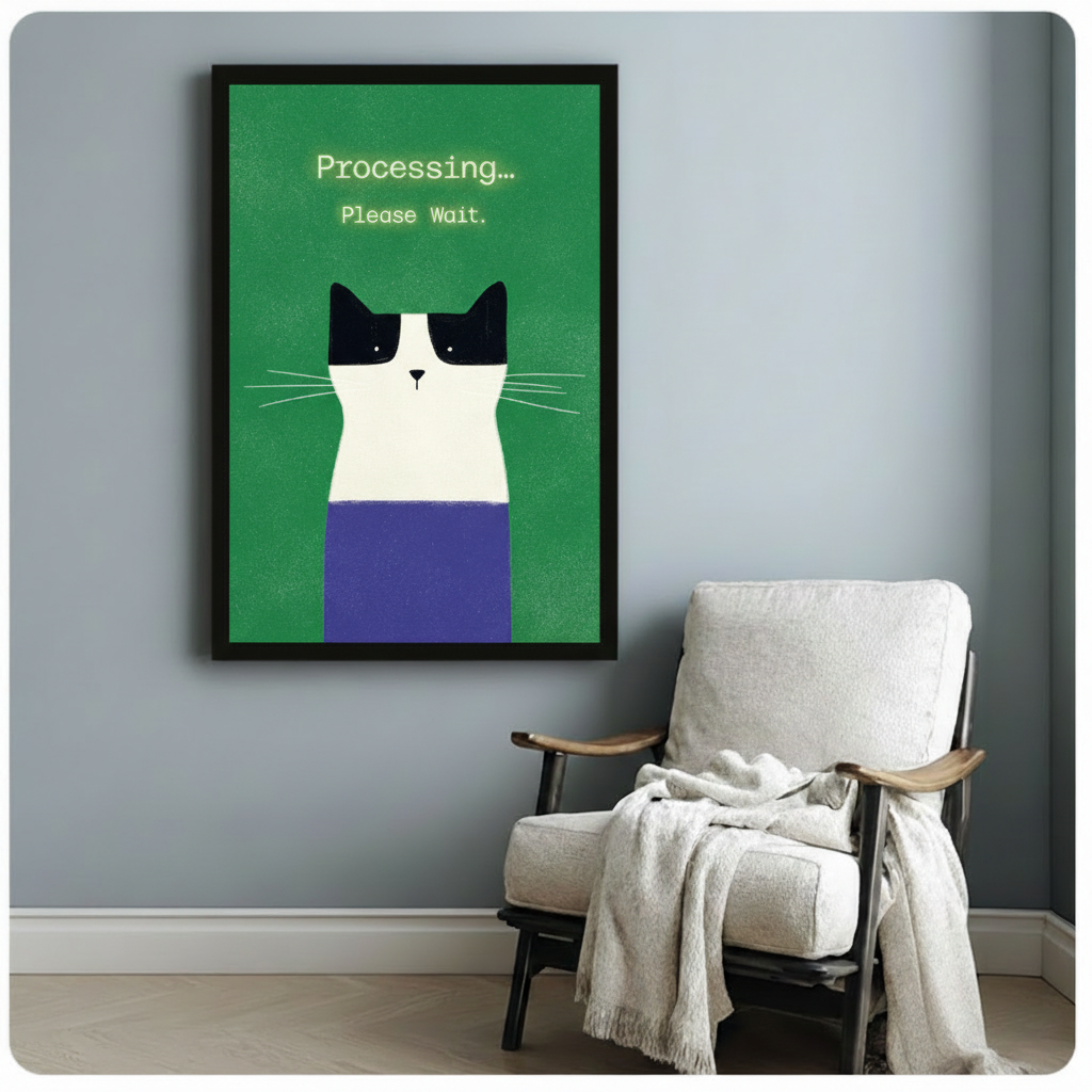 Processing Please Wait Tuxedo Cat Funny Canvas Art