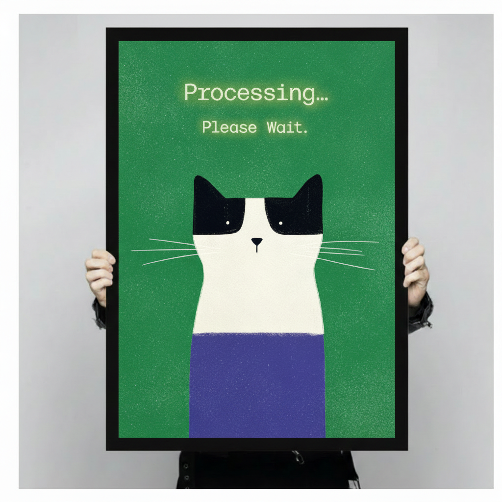 Processing Please Wait Tuxedo Cat Funny Canvas Art