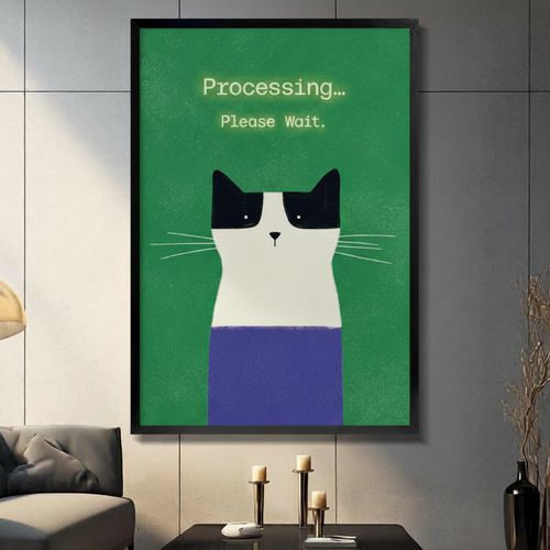 Processing Please Wait Tuxedo Cat Funny Canvas Art