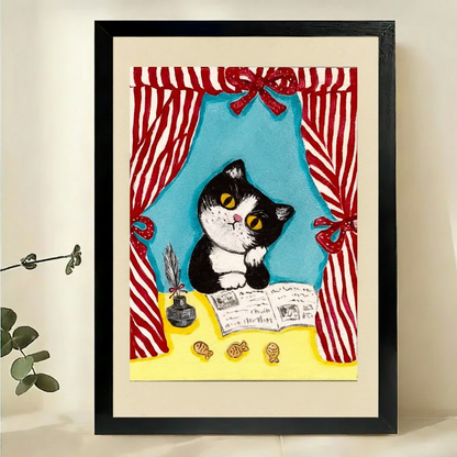Cat Reading Book Canvas Wall Art Print
