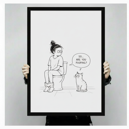 Funny Cat Bathroom Humor Framed Canvas Art Wall Art
