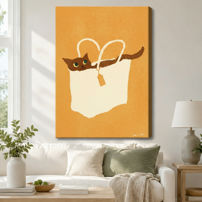 Boho Cat in Bag Canvas Wall Art