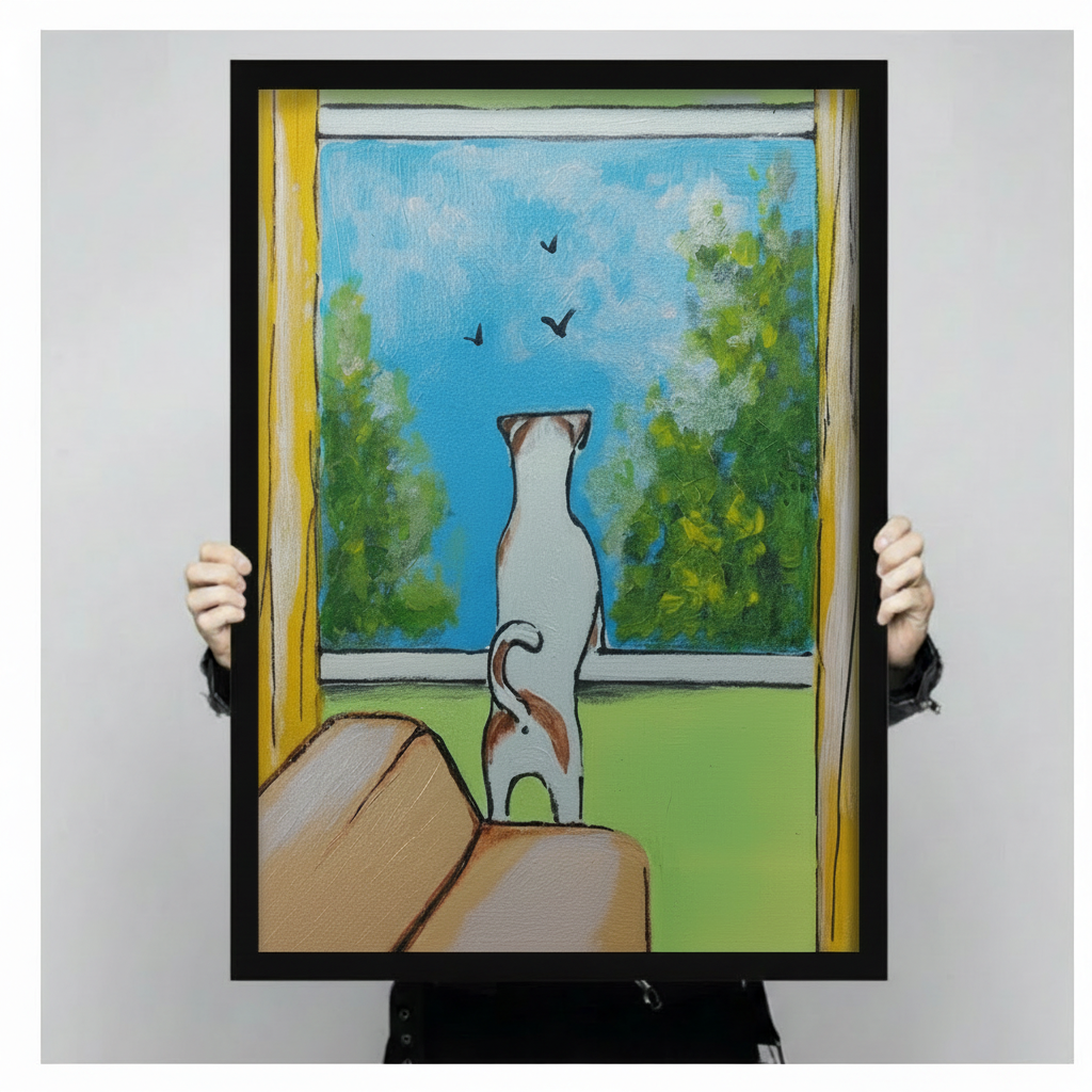 Cat Watching Birds Window Canvas Print Wall Art