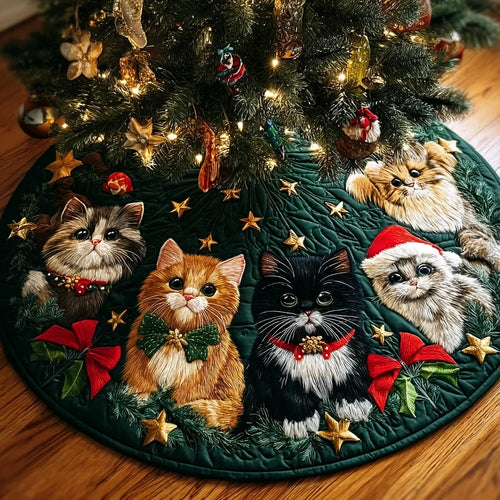 Cat Wonder Christmas Quilted Tree Skirt