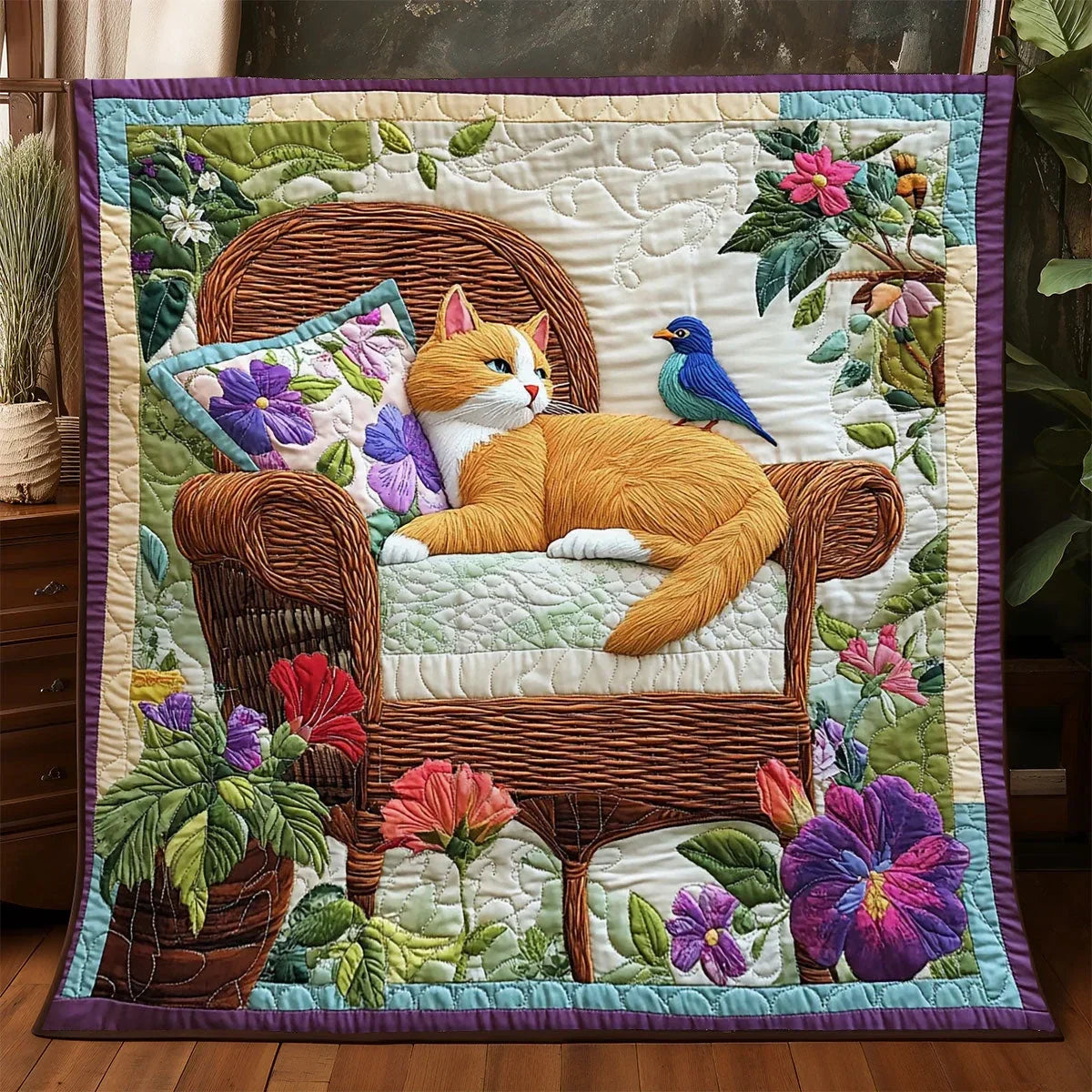 Catnap And Chirps Quilt Blanket