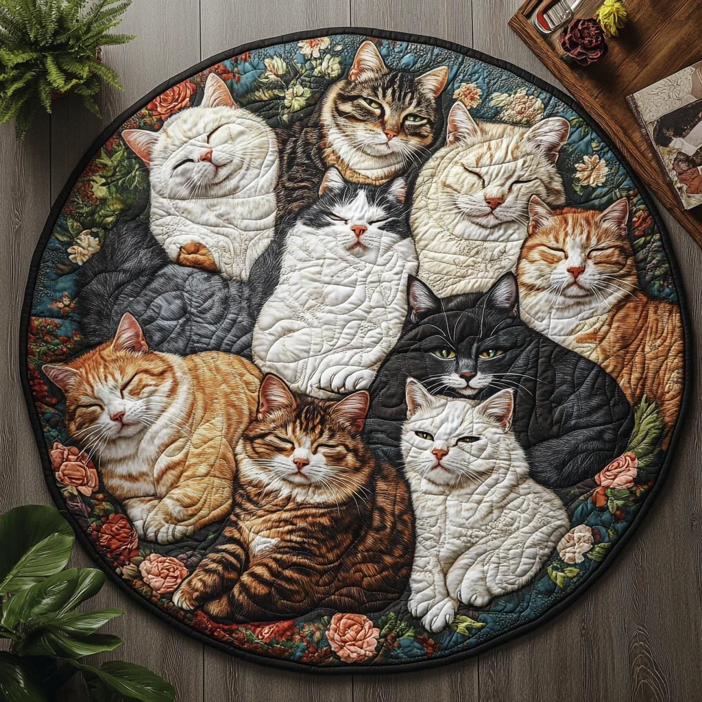 Catnap Haven Quilted Round Mat