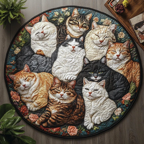 Catnap Haven Quilted Round Mat