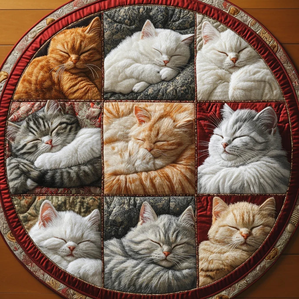 Catnap Quarters Quilted Round Mat
