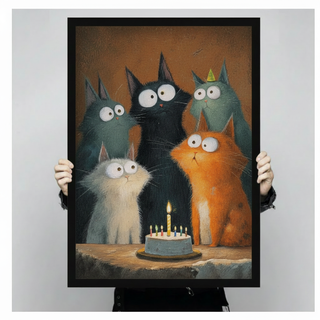 Funny Cats Birthday Party Canvas Print Wall Art