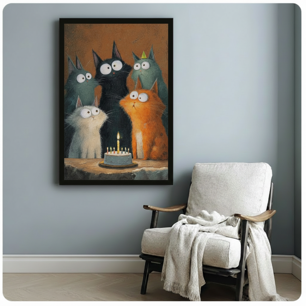 Funny Cats Birthday Party Canvas Print Wall Art
