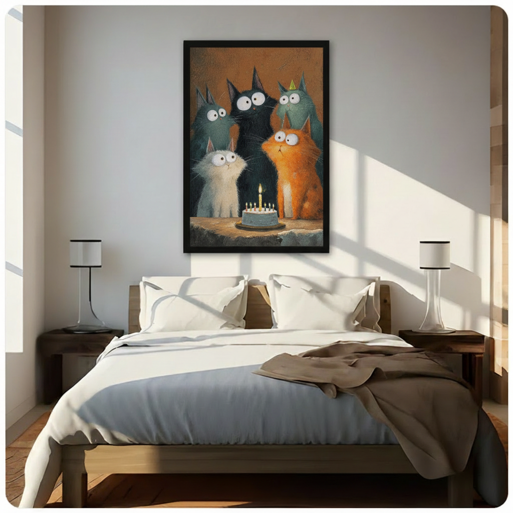 Funny Cats Birthday Party Canvas Print Wall Art