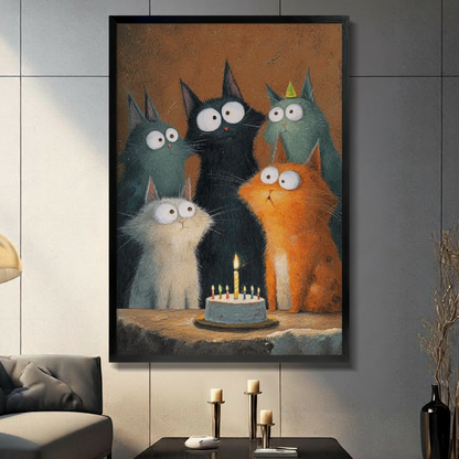 Funny Cats Birthday Party Canvas Print Wall Art