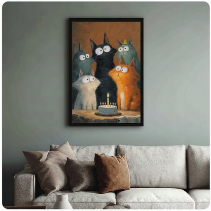 Funny Cats Birthday Party Canvas Print Wall Art