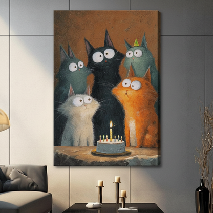 Funny Cats Birthday Party Canvas Print Wall Art
