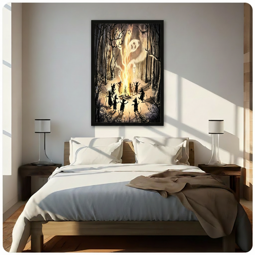 Halloween Cats Bonfire Forest Canvas Art Wall Art