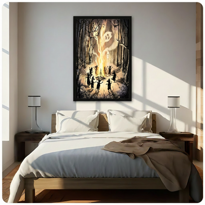 Halloween Cats Bonfire Forest Canvas Art Wall Art