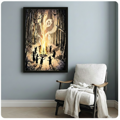 Halloween Cats Bonfire Forest Canvas Art Wall Art