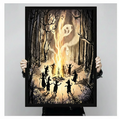 Halloween Cats Bonfire Forest Canvas Art Wall Art