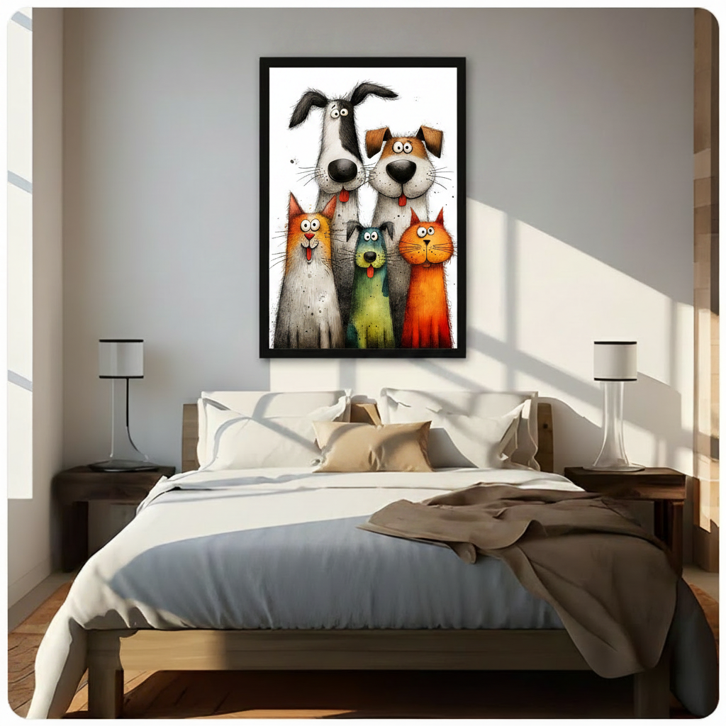 Funny Pets Gang Framed Canvas Wall Art