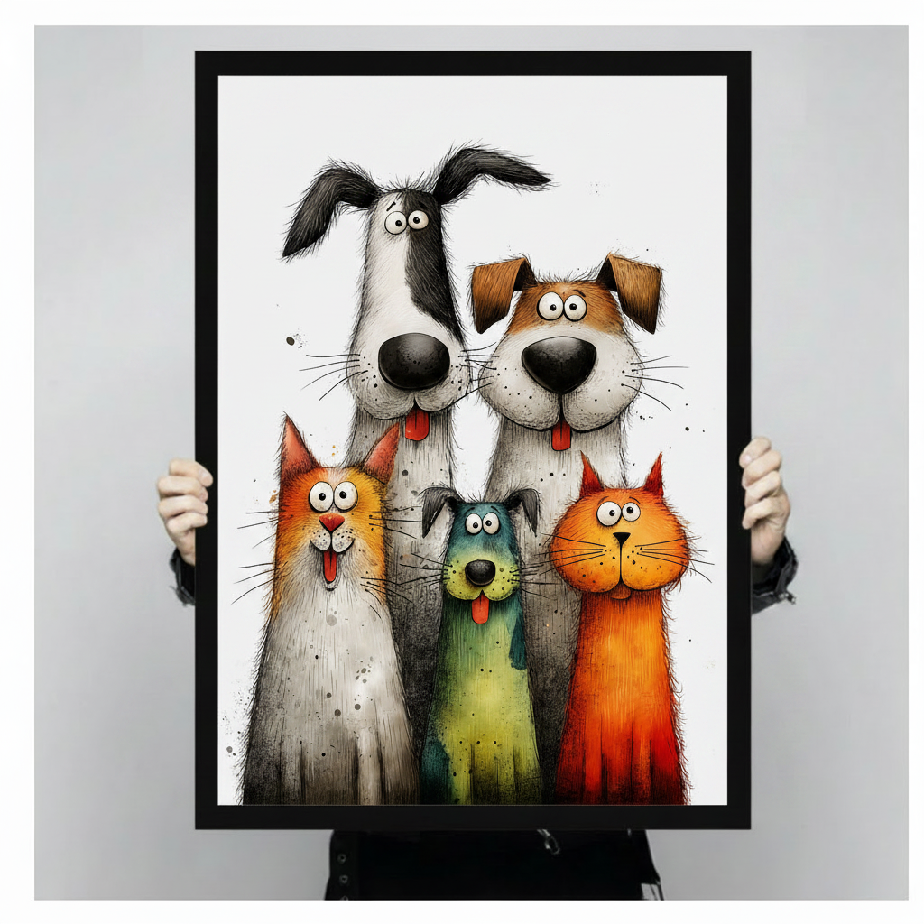 Funny Pets Gang Framed Canvas Wall Art
