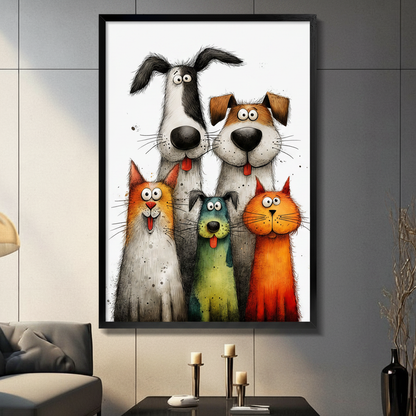 Funny Pets Gang Framed Canvas Wall Art