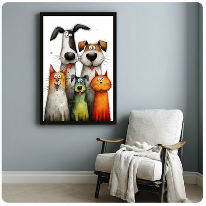 Funny Pets Gang Framed Canvas Wall Art