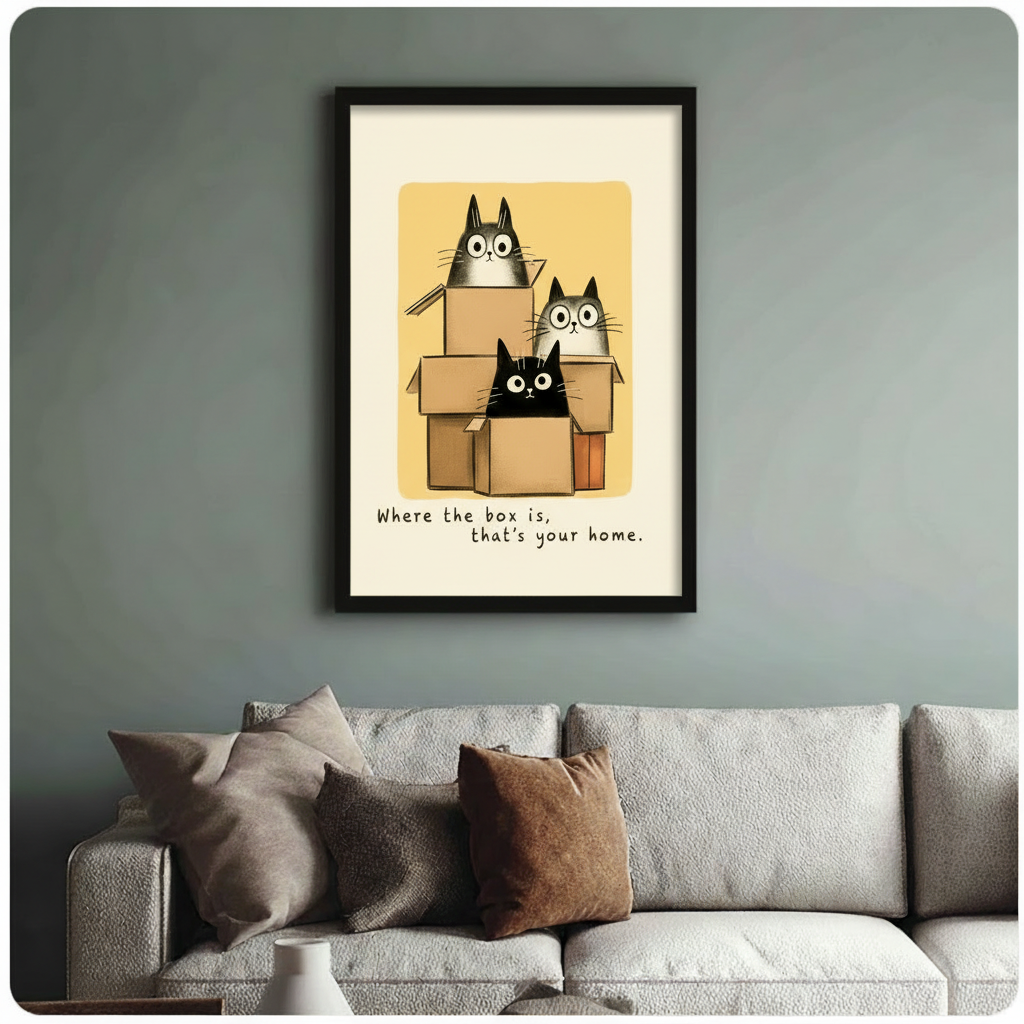 Whimsical Cats in Boxes Canvas Wall Art