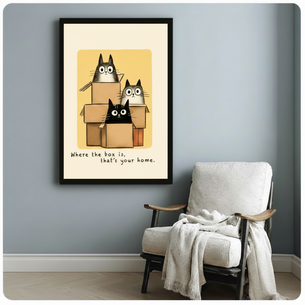 Whimsical Cats in Boxes Canvas Wall Art