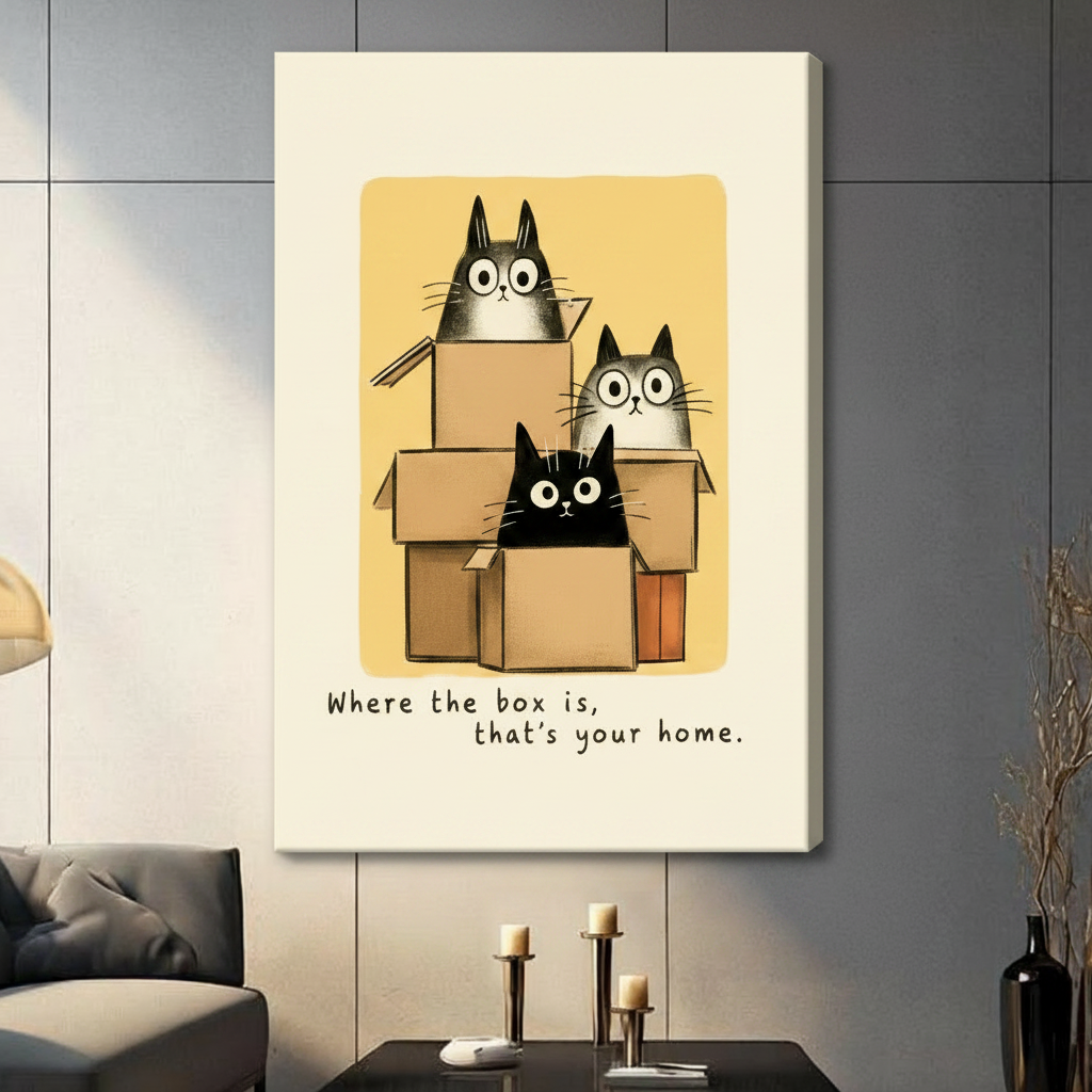 Whimsical Cats in Boxes Canvas Wall Art