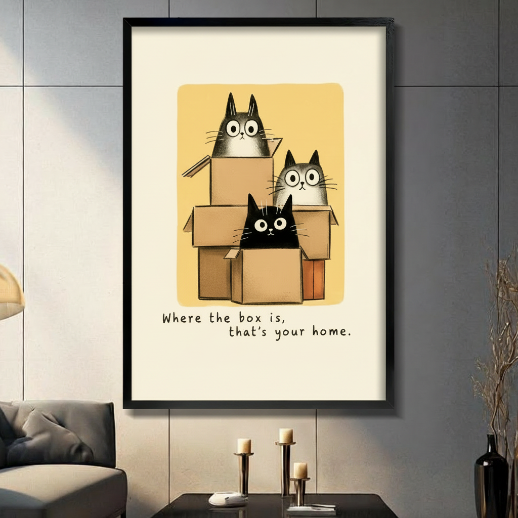 Whimsical Cats in Boxes Canvas Wall Art