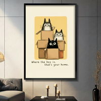 Whimsical Cats in Boxes Canvas Wall Art