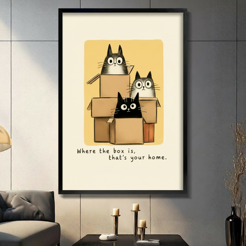 Whimsical Cats in Boxes Canvas Wall Art