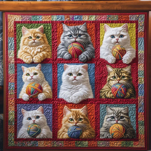 Cats Play With Wool Quilt Blanket