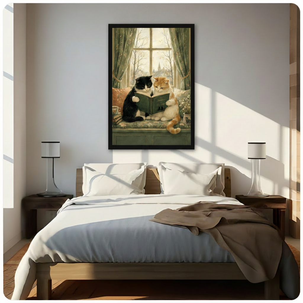 Vintage Cats Reading Book Canvas Wall Art