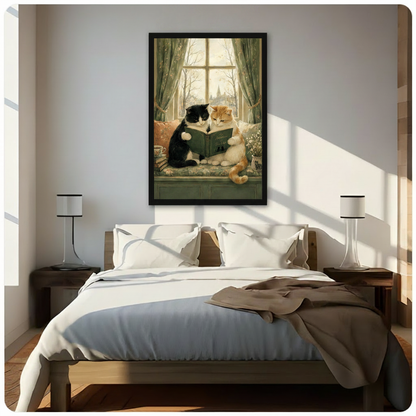 Vintage Cats Reading Book Canvas Wall Art