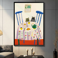 Whimsical Cats Tea Party Folk Art Canvas Wall Art