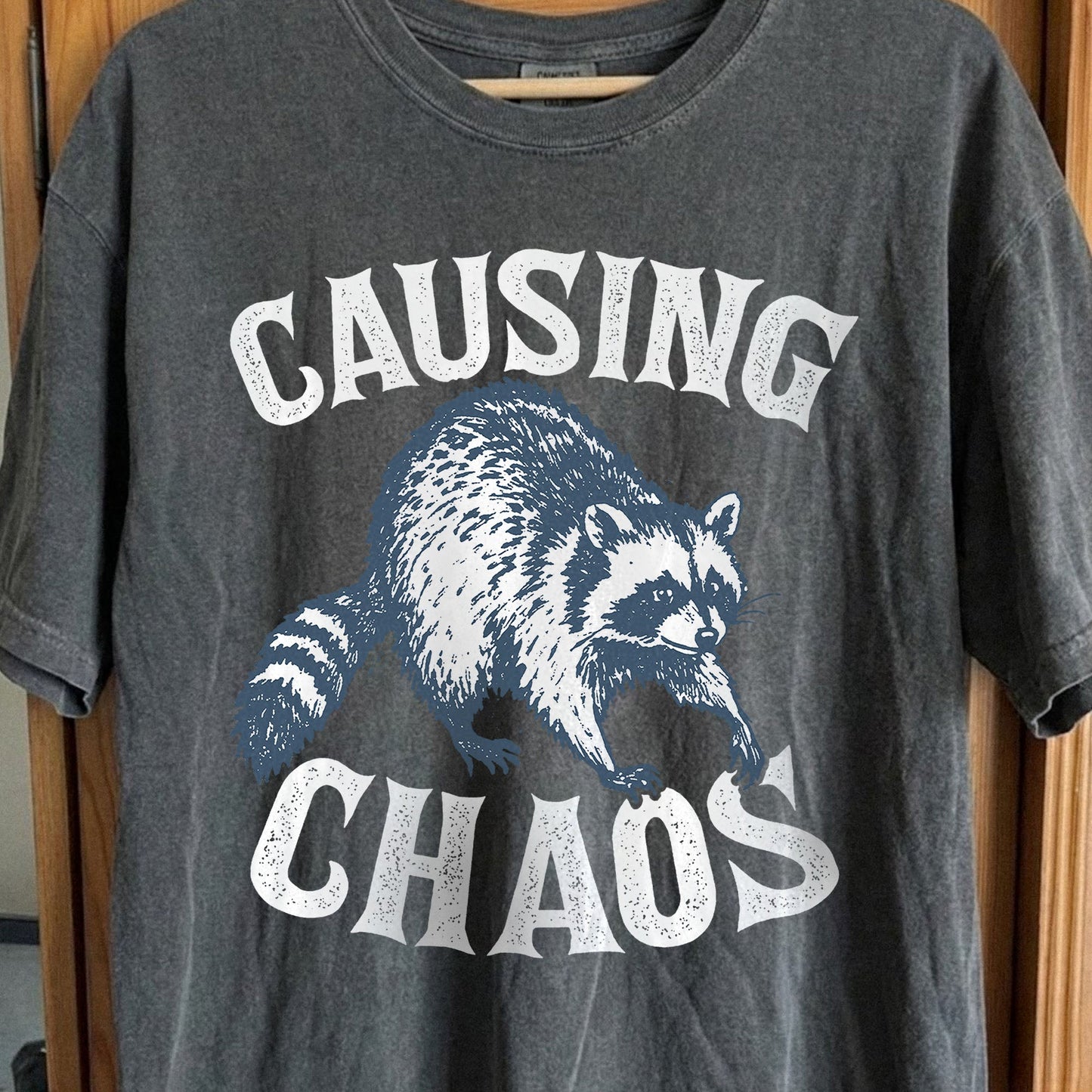 Causing Chaos Raccoon Shirt, funny meme tee gift (view 2)