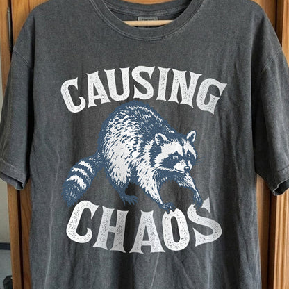Causing Chaos Raccoon Shirt, funny meme tee gift (view 2)
