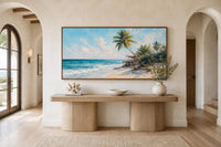 Tropical Beach with Palm Trees and Turquoise Waves, Coastal Wall Art