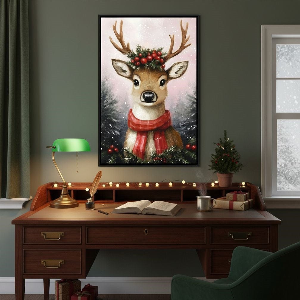 Holiday Reindeer Berries Cheer Canvas Wall Art