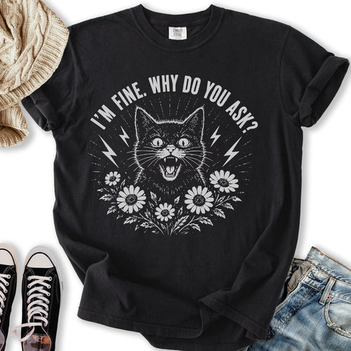 I'm Fine Black Cat Relaxed Tee