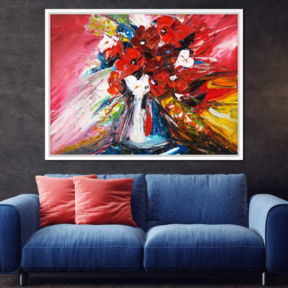 Red Flowers Bouquet Canvas Wall Art
