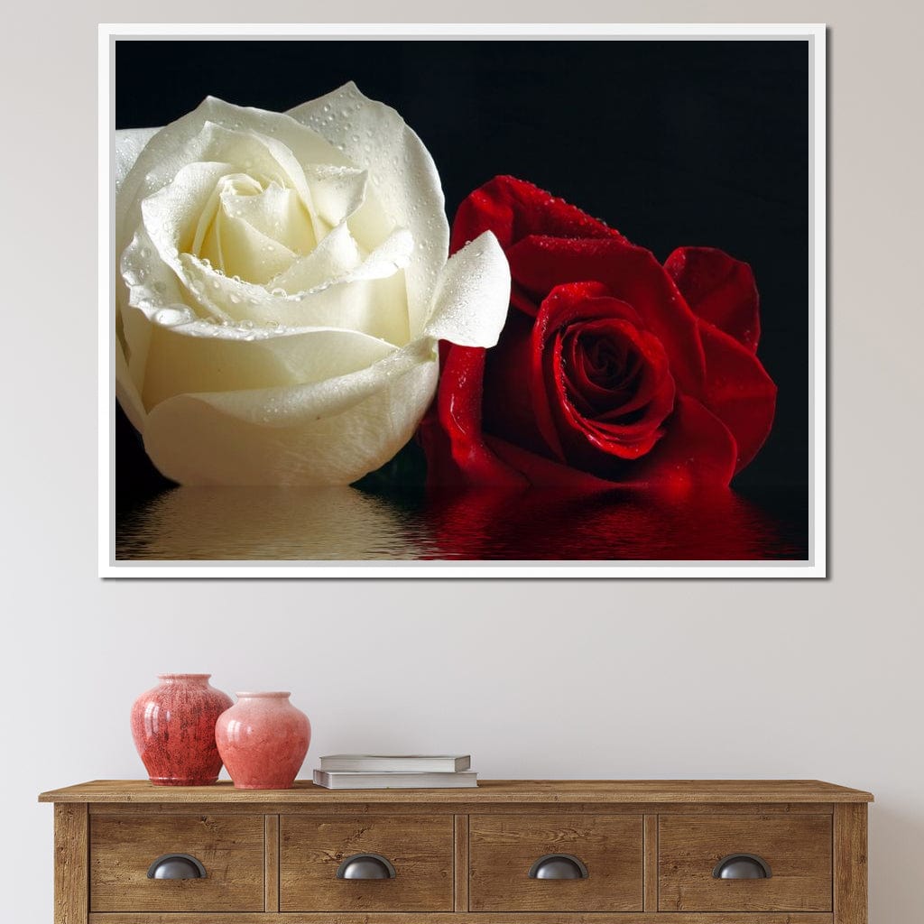 Red & White Roses Reflection Canvas Wall Art