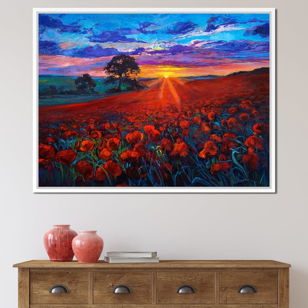 Sunset Over the Poppy Fields Canvas Wall Art
