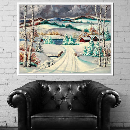 Rural Winter Landscape Canvas Wall Art