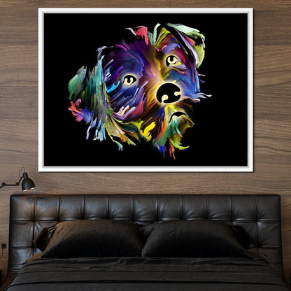 Coloful Dog on Black Background Canvas Wall Art
