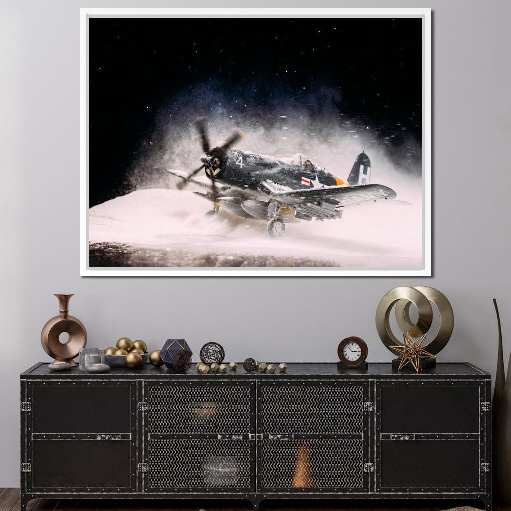 Snowy F4-U Corsair Canvas Wall Art
