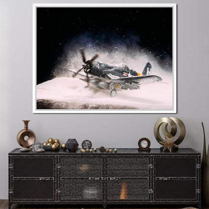 Snowy F4-U Corsair Canvas Wall Art