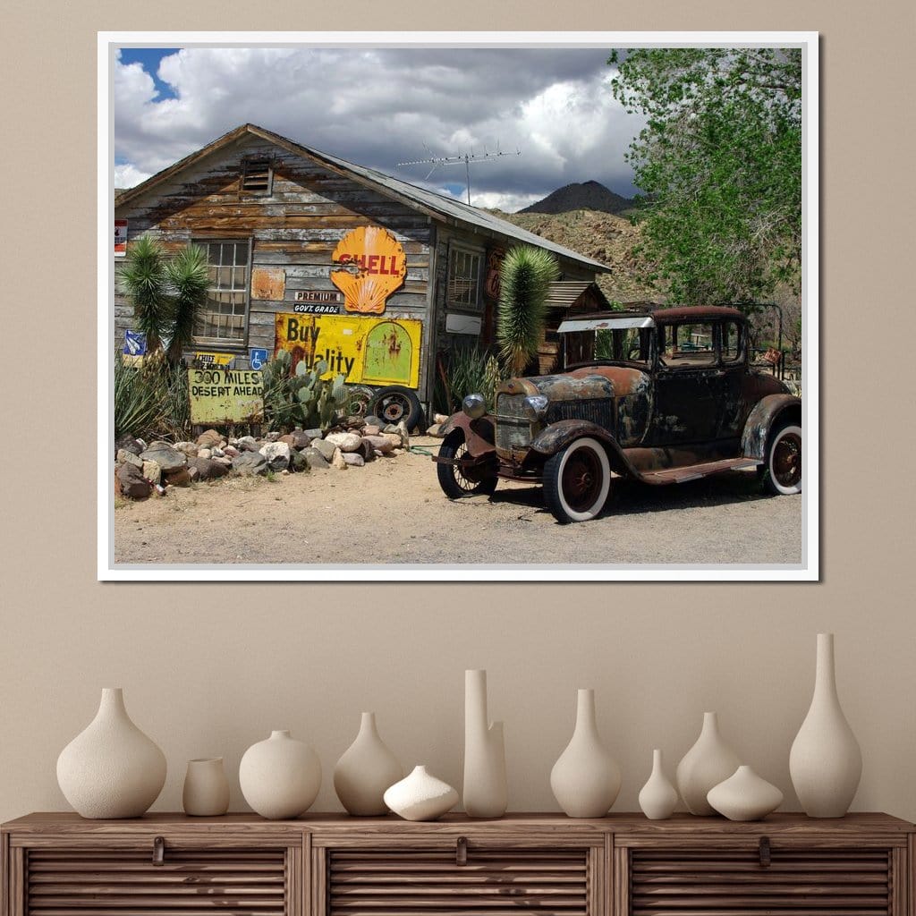 Old Car by Route 66 Canvas Wall Art